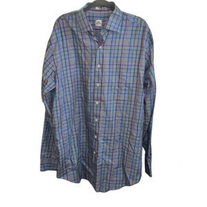 Peter Millar Blue MultiColored Plaid Long Sleeve Button Down Shirt Size Large T
